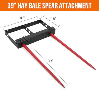 39In Hay Spear Attachment for Skid Steer & Tractor Buckets, 3000Lbs Dual Bale Spear with Quick Attach, Compatible with Universal Loaders
