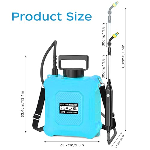 2 Gallon Electric Sprayer – Garden Sprayer for Weeds, Lawn Care & Pesticides – 23.62” Retractable Wand, 6 Nozzles & Easy Carry Handle – Durable & Lightweight, Blue - color: Blue