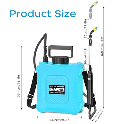2 Gallon Electric Sprayer – Garden Sprayer for Weeds, Lawn Care & Pesticides – 23.62” Retractable Wand, 6 Nozzles & Easy Carry Handle – Durable & Lightweight, Blue - color: Blue