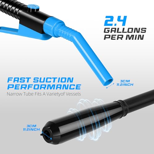 Portable Transfer Pump Battery Operated Electric Siphon Pump for Gas, Fuel, Diesel, Water Transfer 2.4 GPM Flow Oil Extractor, 47 Inches Hose-Easy to Use Hand Fuel Pump, Multi-Use Transfer Pump(Blue) - color: 1 Pack Blue 2