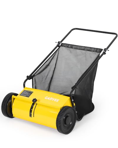 26" Push Lawn Sweeper, 7 Cu.Ft. Hopper Bag, Heavy Duty Yard Sweeper - color: Yellow, size: 26in