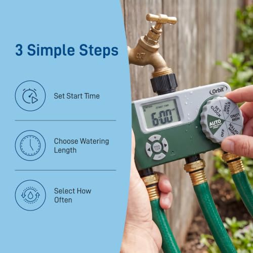 Orbit Programmable Digital Hose Watering Timer - 3 Outlet - Battery Powered - with LCD Screen - Built-in Rain Delay - Water-Resistant - 56082 - size: 3 Outlet