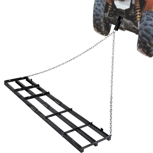 8 Ft Drag Harrow Driveway Grader, Heavy Duty Tow Behind Lawn Rake with 5 Ft Chain, 4 Safety Belts, 2 Adjustable Bars, Driveway Drag for Gravel, Sand, Lawn, Soil, Hay, ATV, UTV, Tractor, Mower, Black