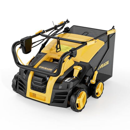 2026 Upgraded Electric Dethatcher Scarifier 16-Inch, EVEAGE 2-in-1 Lawn Dethatcher with 5-Position Depth Adjustment, 14.5-Gallon Collection Bag, Quick-Fold Lawn Scarifier for Healthy Lawn - color: yellow