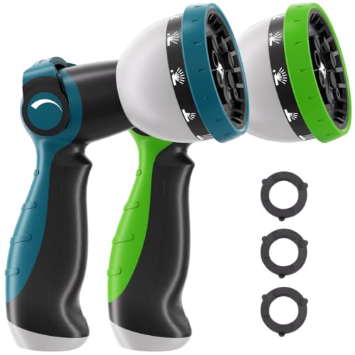 Besiter Garden Hose Nozzle, Hose Sprayer Nozzle with 10 Spray Patterns, Thumb Control On Off Valve,2 Pack High Pressure Metal Water Hose Nozzle for Car Wash, Plants, Pets & Outdoor Cleaning Blue Green - color: GreenBlue