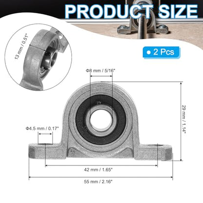 PATIKIL Pillow Block Bearing 5/16" / 8mm Bore, 2 Pcs Vertical Zinc Alloy Steel Mounted Flange Pillow Block Self Alignment Insert Bearings Bore Ball Housing for Machinery Power Agriculture - size: 5/16"