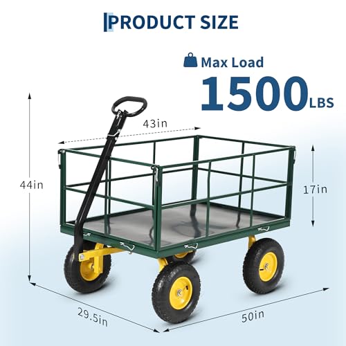 500 LBS Steel Garden Cart with Removable Sides & Liner - color: Green