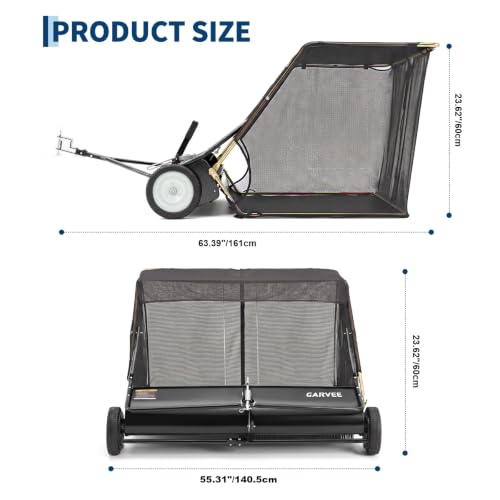 Garvee 48" Lawn Sweeper Tow Behind with 15.89 Cu. ft. Hopper - color: Black, size: 48 Inch