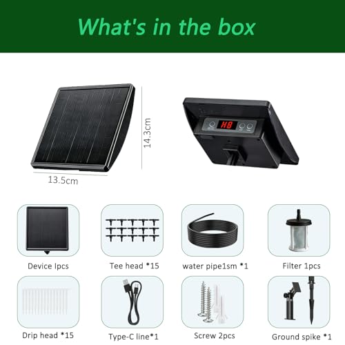 49FT Solar Drip Irrigation System, Automatic Watering Irrigation Kit for 15 Potted Plants, Auto DIY Watering System Plant Water Devices with Timer for Greenhouse Balcony Indoor Outdoor