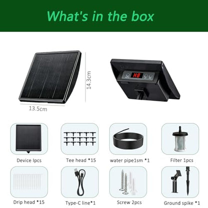 49FT Solar Drip Irrigation System, Automatic Watering Irrigation Kit for 15 Potted Plants, Auto DIY Watering System Plant Water Devices with Timer for Greenhouse Balcony Indoor Outdoor