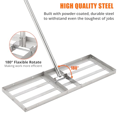 Lawn Leveling Rake 30" x 10" – Heavy Duty Stainless Steel Topdressing Tool, 72" Handle, 180° Rotation – for Lawn, Garden, Golf, Pasture, Driveway – Hand Push Stainless Steel 30 inches - size: 30in