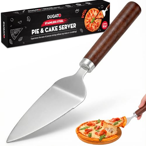 DUGATO Pie Server Spatula, Serrated Stainless Steel with Wood Handle