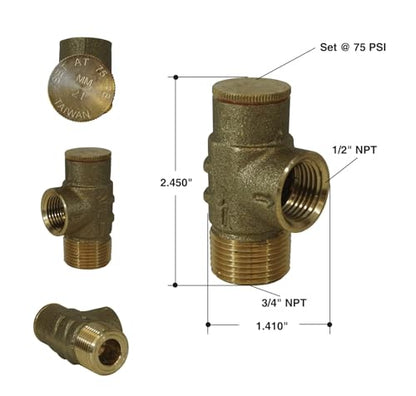Merrill MFG PRVNL75 No Lead Brass Pressure Relief Valve 75 PSI, 3/4"