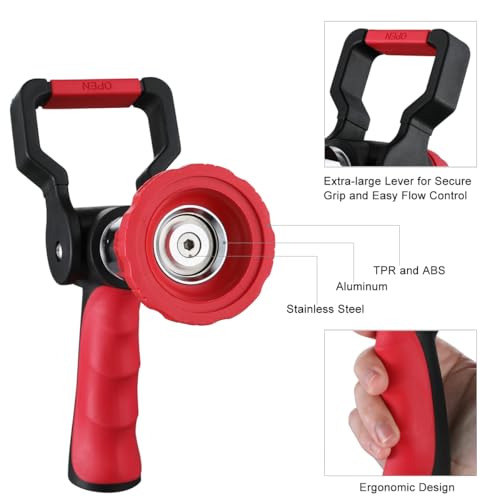 FANHAO High Pressure Fireman's Spray Nozzle, Heavy Duty Metal Hose Nozzle - color: Red
