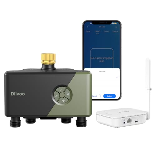 Diivoo WiFi Water Timer for Garden Hose, 4 Zone Smart Sprinkler Timer with Brass Inlet, Ethernet & 2.4GHz WiFi Connection, Compatible with Alexa/Google, 24 Irrigation Plans & Rain Delay Mode for Lawns