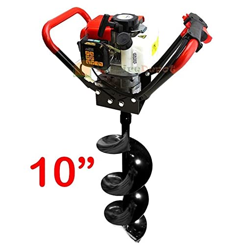 XtremepowerUS V-Type Earth Auger Post Hole Digger Fence Tree Borer 55cc 2-Stroke Gas Powered with (2) Drill Bits (4" & 10" Bits) Set