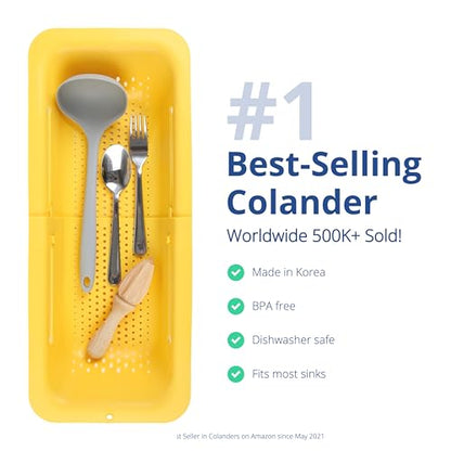 Blue Ginkgo Over Sink Colander, Extendable Kitchen Strainer, Yellow - color: Yellow, size: 1 Pack