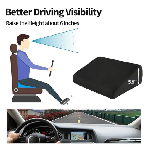 HOMBYS High Density Foam Car Seat Cushions for Short People,Car Booster Seat for Short Drivers,Ultra Thick Adult Booster Seat for Car Driving,Wedge Seat Cushion 6" Thickness,Black Mesh Cover - size: 17“x14"x6"
