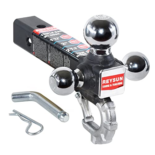 Trailer Hitch Tri-Ball Hitch with Hook, Tactical Tow Ball Hitch, Fits 2-inch Hitch Receiver, Chrome Triple Balls with Hitch Pin and Clip - color: Chrome, size: Ball with pin