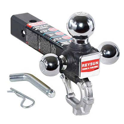 Trailer Hitch Tri-Ball Hitch with Hook, Tactical Tow Ball Hitch, Fits 2-inch Hitch Receiver, Chrome Triple Balls with Hitch Pin and Clip - color: Chrome, size: Ball with pin