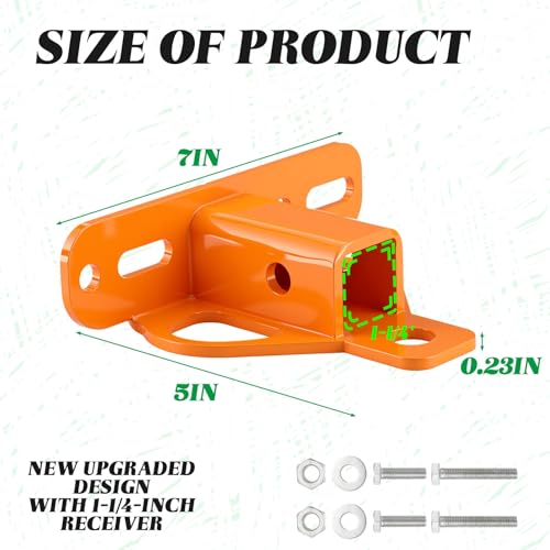 Duraaamo Zero Turn Lawn Mower Hitch with 1-1/4 Receiver 6mm Thicker Heavy Duty Steel Trailer Receiver, 1-1/4 Mower Hitch Versatile Chain Slot with Carriage Bolt Hardware Accessories(Orange)