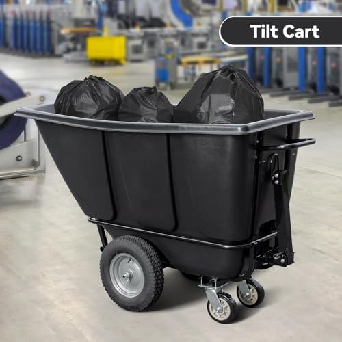 2-Pack Tilt Dump Truck, 1400 lb Capacity 1/2 Cu. Yd Heavy Duty Poly Dump Cart, 16” Wheels, Towable Linkable Utility Cart for Warehouse & Construction - size: 2PC