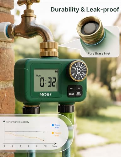 MOES 2-Zone Water Timer for Garden Lawn Hose, Brass 3/4 Inlet & Outlets - size: 2 Zones