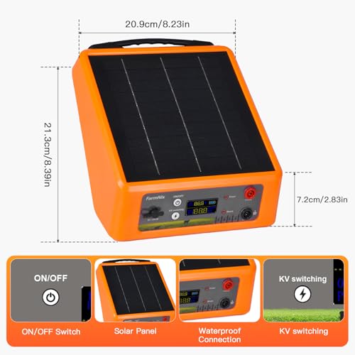 20 Miles Solar Electric Fence Charger, 0.3-2.0J Adjustable Output - color: Orange