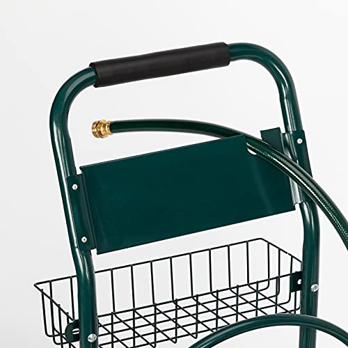 VINGLI 300FT 4-Wheel Garden Hose Reel Cart with Storage Basket, Portable Residential Hose Reel Cart, Lawn Watering, for Garden Backyard and Farm (Green) - color: Green 300ft- 4 Wheel