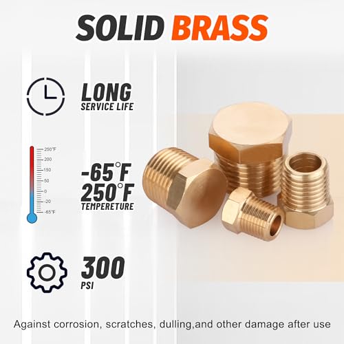 24PCS Brass Hex Pipe Plug Fittings,1/8" 1/4" 3/8" 1/2" NPT Male - style: Hex Plug