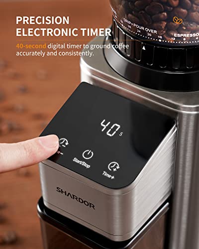 SHARDOR Conical Burr Coffee Bean Grinder, Anti-Static, 48 Settings, Silver - color: Silver