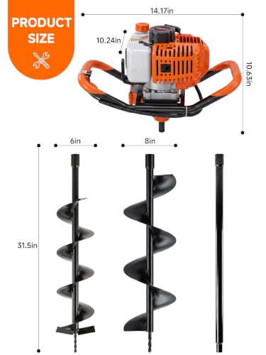 2026 Upgraded 63CC 2-Stroke Gas Powered Earth Auger Post Hole Digger