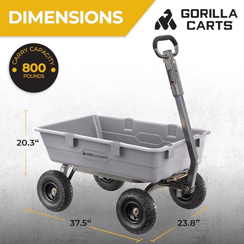 Gorilla Carts Poly Dump Cart, 800 lb. Capacity, 5 Cu Ft, Gray - size: 5-Cubic Feet, style: Pneumatic