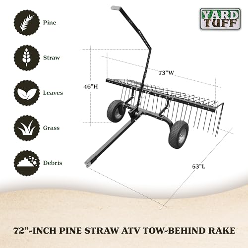 Yard Tuff 72 Inch Durable Steel Rake, Wheels, Lift Handle & Hitch for ATV, UTV, or Tractor - size: 72 Inch