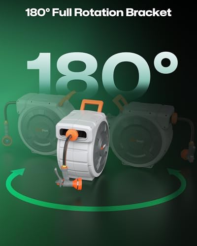 Retractable Garden Hose Reel 1/2"x150ft, 3-Ply Reinforced Heavy Duty Garden Hose Reel, Kink-Free Rewind and Lock at Any Length, Rust Prevention Metal Mount, 180° Swivel Bracket for Lawn & Gardening - color: 150 Ft X 1/2 Inch