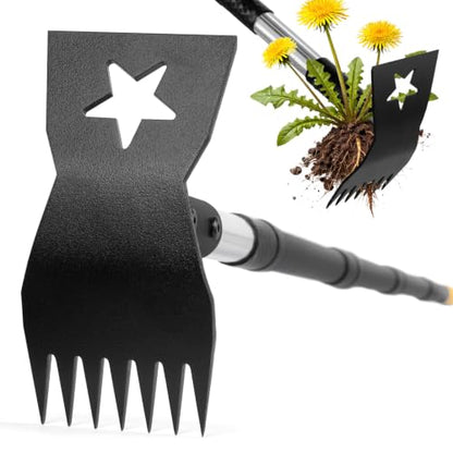 2-in-1 Weed Rake and Garden Hoe, 68" Weed Puller Tool with Long Handle, Manual Weeds Remover, Heavy Duty Stand Up Weeder Uprooting Weeding Pull Tool for Garden Yard Lawn Patio