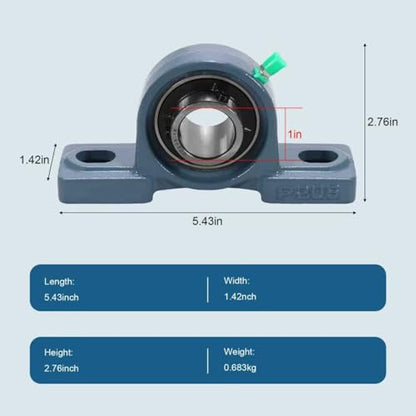 2 Pack UCP205-16 Pillow Block Bearing 1 Inch Heavy Duty Pillow Block Mounted Ball Bearing Solid Cast Iron Base Self-Alignment - size: UCP205-16