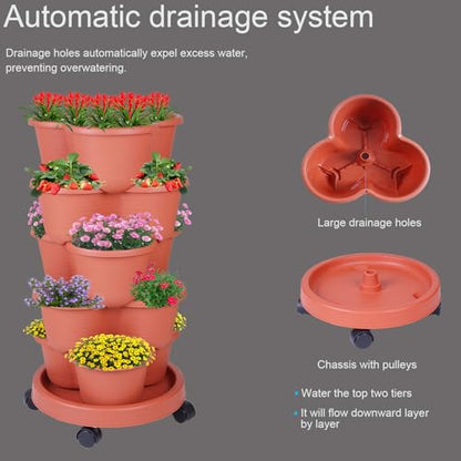 5-Tier Vertical Garden Tower Stackable Planter for Strawberries, Flowers, Vegetables & Herbs 2-Pack - color: Brown, size: 2 Pack