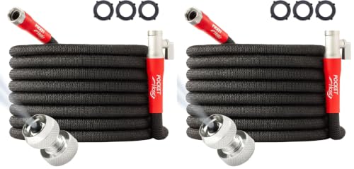 Pocket Hose 100 FT Silver Bullet 2.0 Expandable Garden Hose w/Turbo Shot Nozzle, AS SEEN ON TV, Lead-Free, Solid Aluminum Connectors, Easy On/Off Valve, Kink-Free, Leak-Proof (Pack of 2) - size: 100 FT (Pack of 2)
