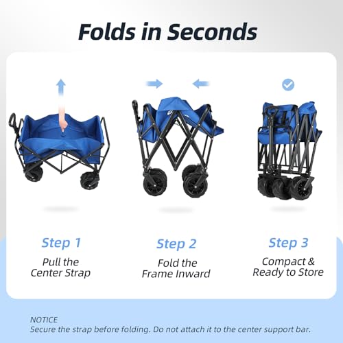 EchoSmile Wagons Carts Foldable Heavy Duty 350L Capacity for Camping, Blue - color: Blue-arrow