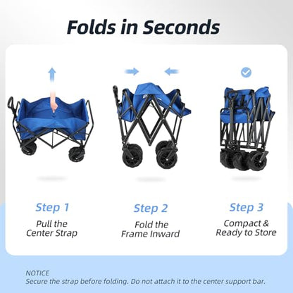EchoSmile Wagons Carts Foldable Heavy Duty 350L Capacity for Camping, Blue - color: Blue-arrow