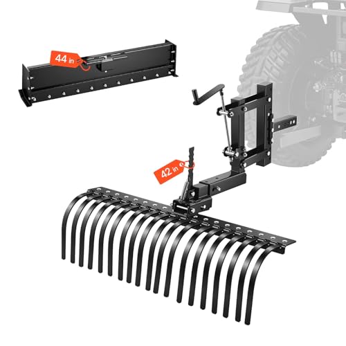VEVOR 42 in Tow Behind Landscape Rake, 3-Point Lawn Rock Rake with Blade & Lift Lever, Fit Category 1 ATVs UTVs Lawn Tractors, Heavy Duty Dethatcher Rake for Debris Leaves Thatch - style: 42" 1-Point Lift System Landscape Kit