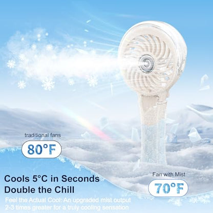 HandFan Upgraded Portable Handheld Misting Fan, Personal Mister Fan Rechargeable, Spray Water Mist Fans, Foldable Mini Cooling Hand Fans for Beach, Travel, Outdoors, Makeup, Disney(Beige) - color: Beige, style: HF318C