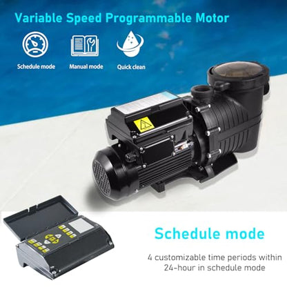 Pool Pump 1.5HP 230Vac 5040GPH Variable Speed Self-Priming Pool Pump - color: Black