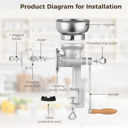 Corn Grinding Machine,Hand Mill GrainGrinder Cast Iron Manual Crank Grain Grinder,Wheat Grinder with Adjustable Coarseness & Wooden Handle for Corn, Coffee, Beans, Nuts, Domestic Use