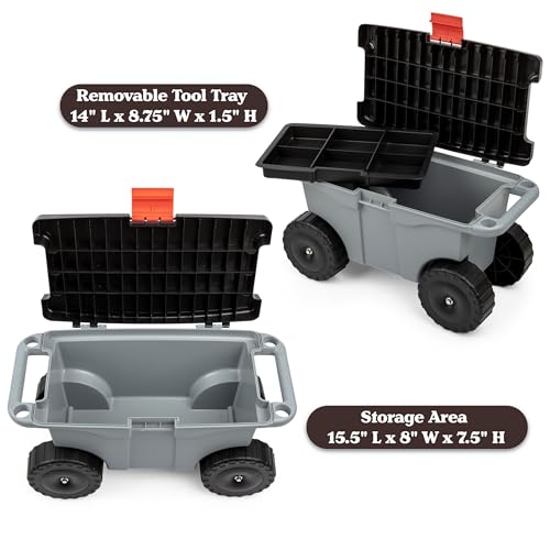 Pure Garden Rolling Garden Cart with Seat, Gray - color: Grey