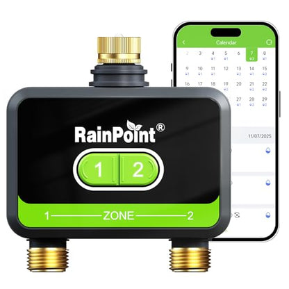 RAINPOINT Smart Water Timer, Smart Hose Timer 2 Outlet with Brass Inlet & Outlet (Not Gateway), Wireless Sprinkler Controller with Rain Delay, Automatic Irrigation System for Lawns and Yard - size: 2-Zone Without Gateway