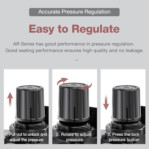 SNS Low Pressure Air Regulator Air Compressor Pressure Regulator With Bracket and Gauge Female Thread 1/4 NPT Adjustable AR2000-N02 (0-40 PSI)