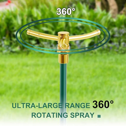 Hicarer 2 Pack 3 Arm Garden Sprinkler, 360° Rotating Garden Sprinkler, Capable of Sprinkling High Rise Lawns, Large Area Lawn and Garden Irrigation System for Small Lawn Garden Yard