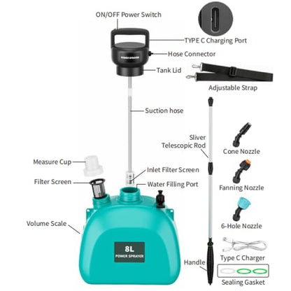 2 Gal/8L Battery Powered Sprayer with Retractable Wand Garden Sprayer - color: Black